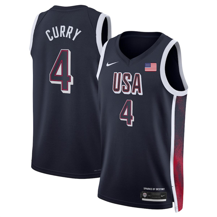 Men's USA Basketball #4 Stephen Curry Navy 2024 Swingman Stitched Jersey